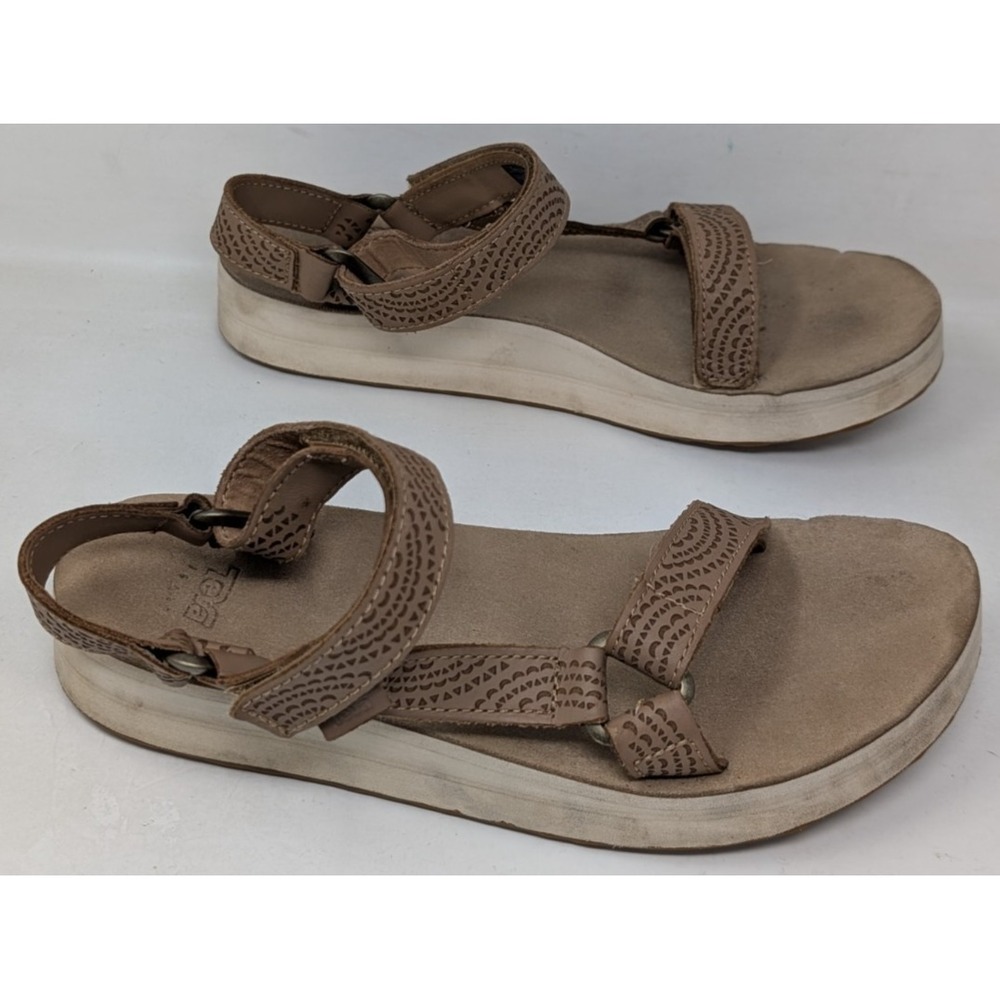 Teva Women's Size 9 Midform Universal Tan Leather Platform Sandals 1090873